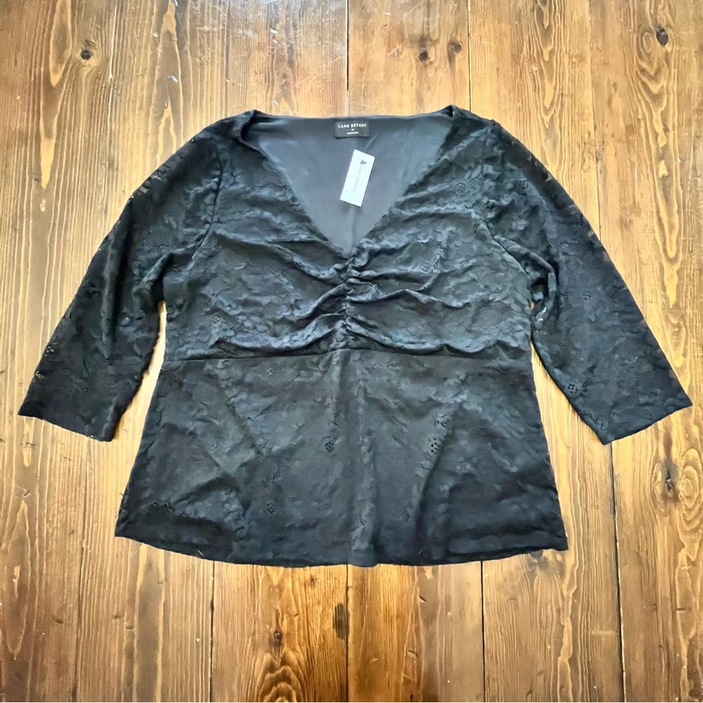 Lane Bryant Black Lace Babydoll Shirt Blouse Office Siren Womens Size 14 NWT